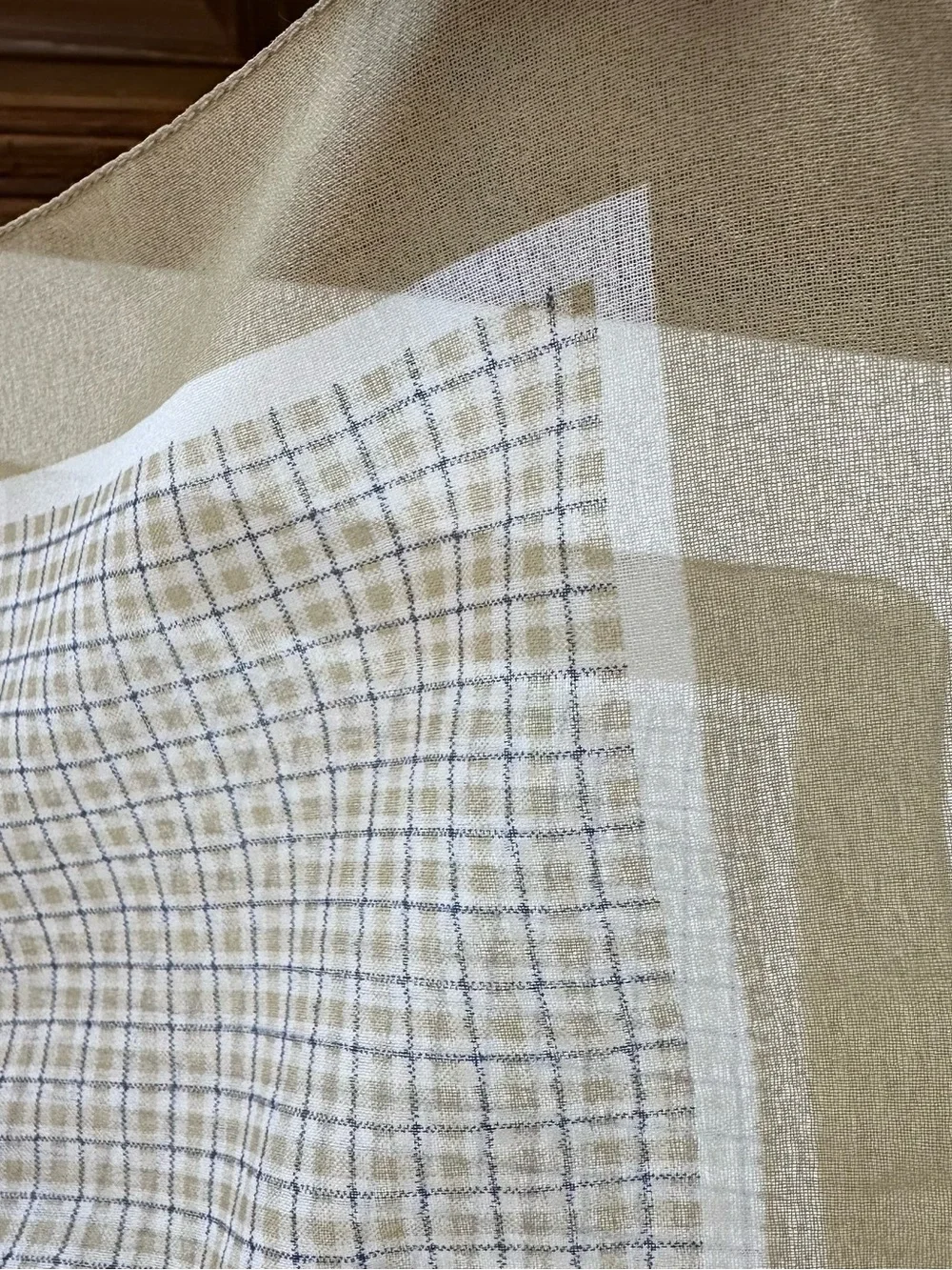 Made in Italy Square Scarf 20.5” Beige Taupe Plaid Sheer Neck Hair Scarf